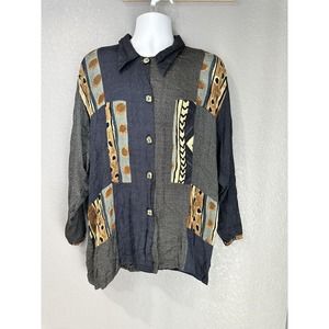 Vintage 90s Zashi Geometric‎ Long Sleeve Blouse/Top Size L